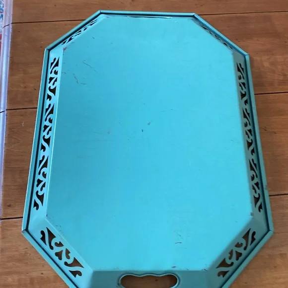 In great vintage condition 1959 hand painted mint green and gold tray . - Picture 5 of 8